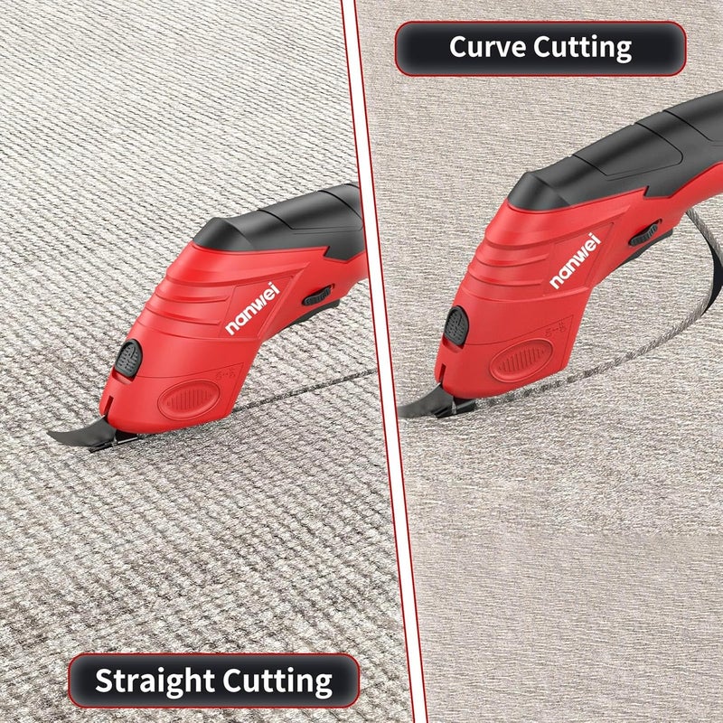 NANWEI Electric Scissors Cordless, Type-C Rechargeable Cardboard Cutter with 2 Blades,4.2V High‑torque Motor,for Thin Cardboard Fabric Carpet Leather (Red) - Image 3